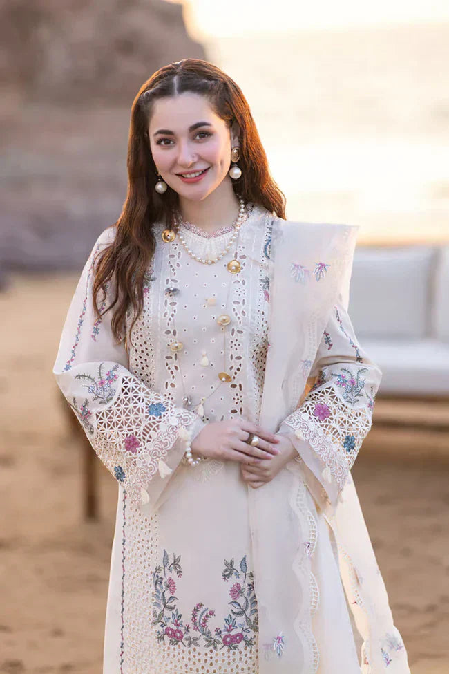 Qline- 3PC LAWN EMBROIDERED SHIRT WITH ORGANZA CUTWORK EMBROIDERED DUPATTA AND TROUSER | 1054