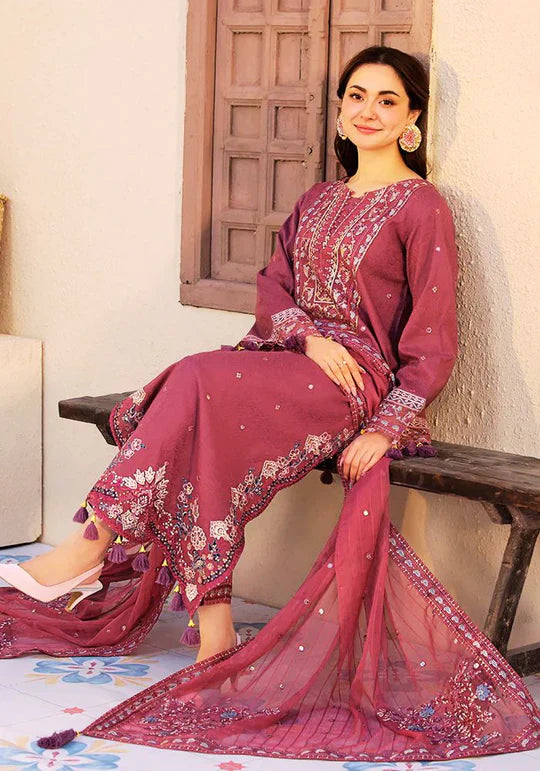 3PC Lawn Embroidered Shirt with Embroidered Chiffon Dupatta (Unstitched) - 2596