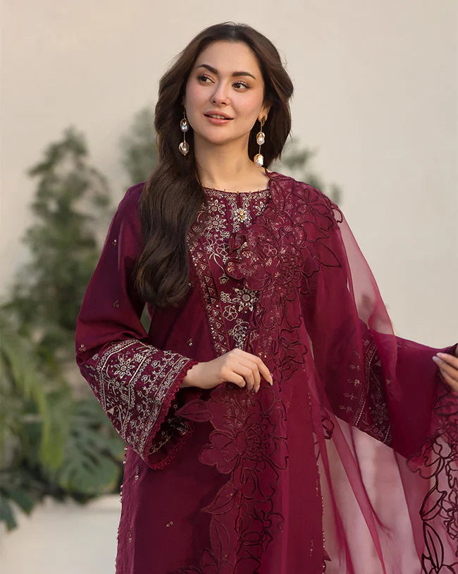 3PC Lawn Sequence Embroidered Shirt with Sequence Embroidered Orgnza Dupatta (Unstitched) - 2510