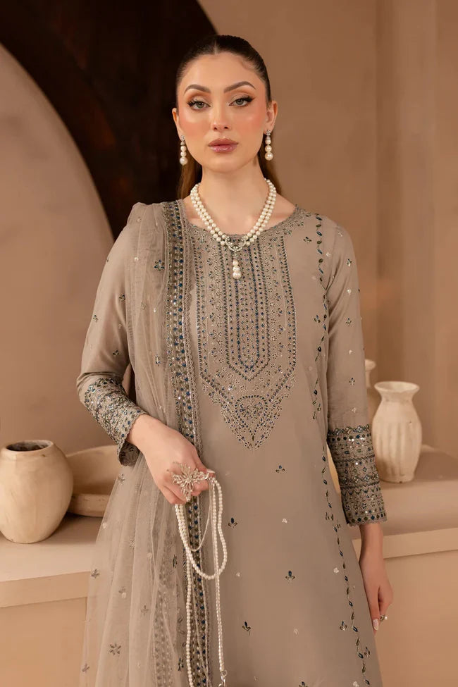 3PC Lawn Sequence Embroidered Shirt with Sequence Embroidered Orgnza Dupatta (Unstitched) - 2590