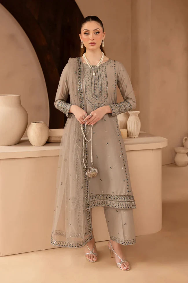 3PC Lawn Sequence Embroidered Shirt with Sequence Embroidered Orgnza Dupatta (Unstitched) - 2590