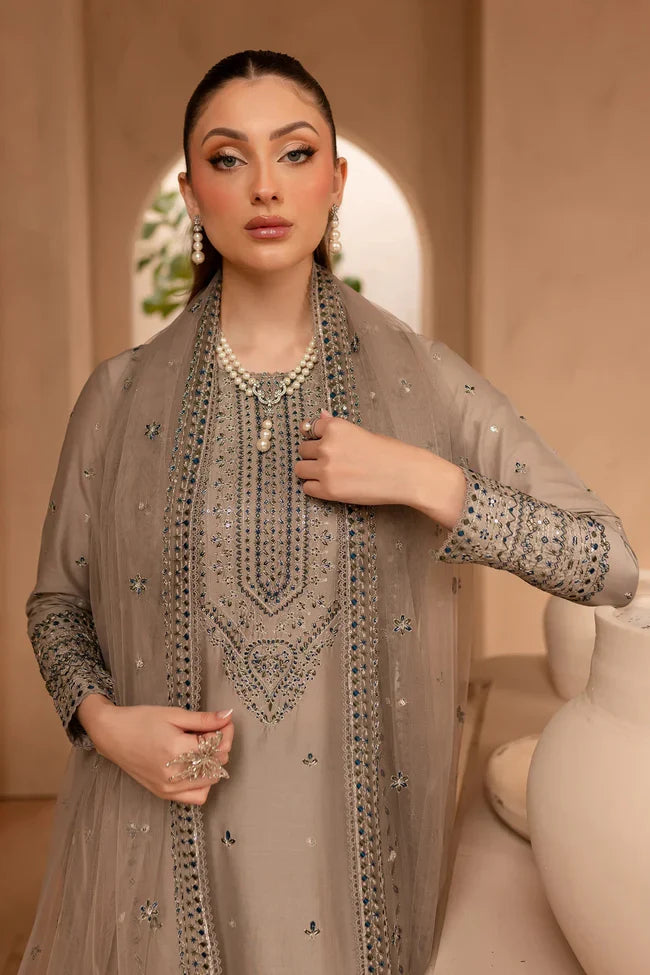 3PC Lawn Sequence Embroidered Shirt with Sequence Embroidered Orgnza Dupatta (Unstitched) - 2590