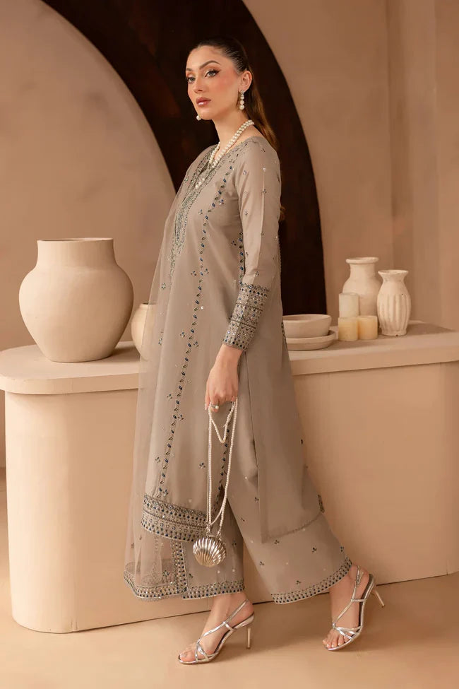 3PC Lawn Sequence Embroidered Shirt with Sequence Embroidered Orgnza Dupatta (Unstitched) - 2590