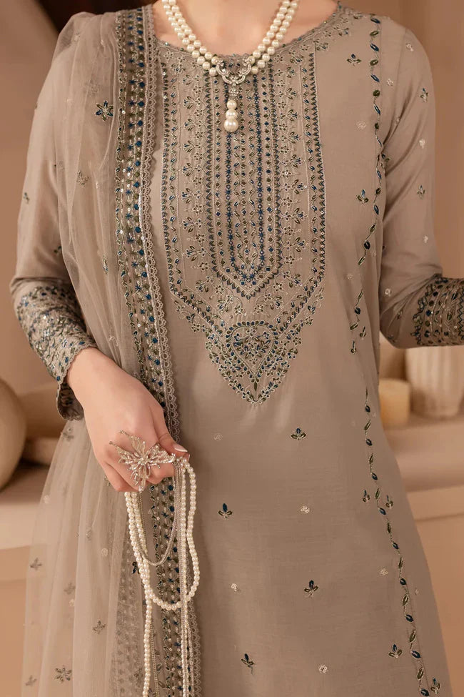 3PC Lawn Sequence Embroidered Shirt with Sequence Embroidered Orgnza Dupatta (Unstitched) - 2590