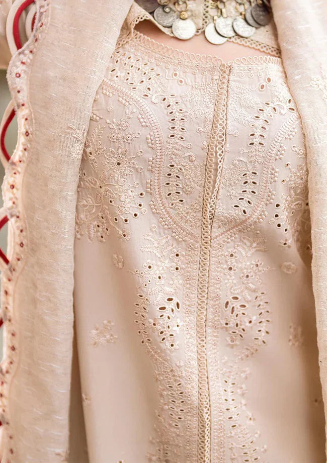 QALAMKAR - 3PC LAWN EMBROIDERED SHIRT WITH JACQUARD WEAVED EMBROIDERED DUPATTA AND COTTON TROUSER